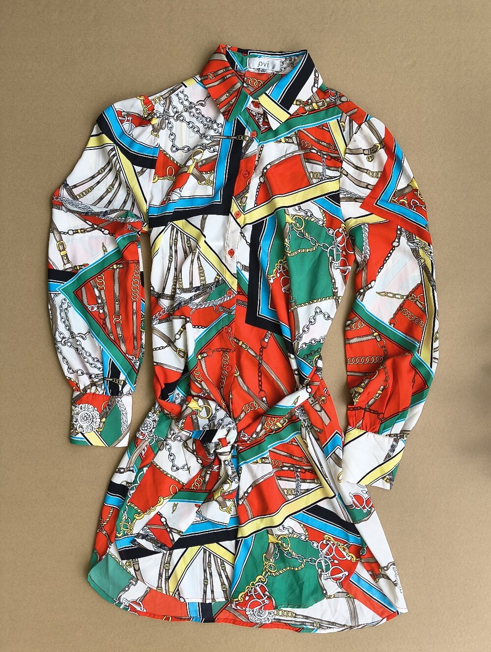 Ovi Multicolor Chain-Print Blouse with Bold Panels